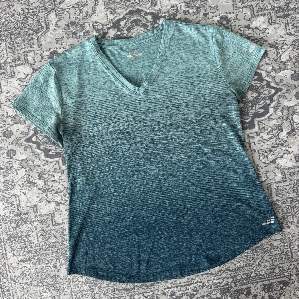BCG Womens Medium Teal Ombre Running Shirt Athletic Performance Jersey Knit Top